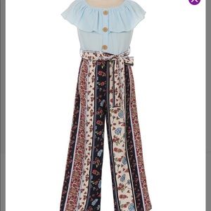 Blue & Black Floral Girls Jumpsuit - Sz 14